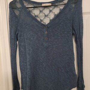 Sheer Blue Long Sleeve Shirt w/ Mesh Lacey Back